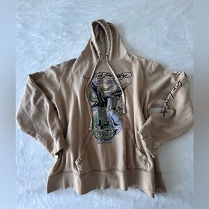 Ed Hardy Tan Y2K Pullover with Eagle Skull NYC Graphic
Unisex